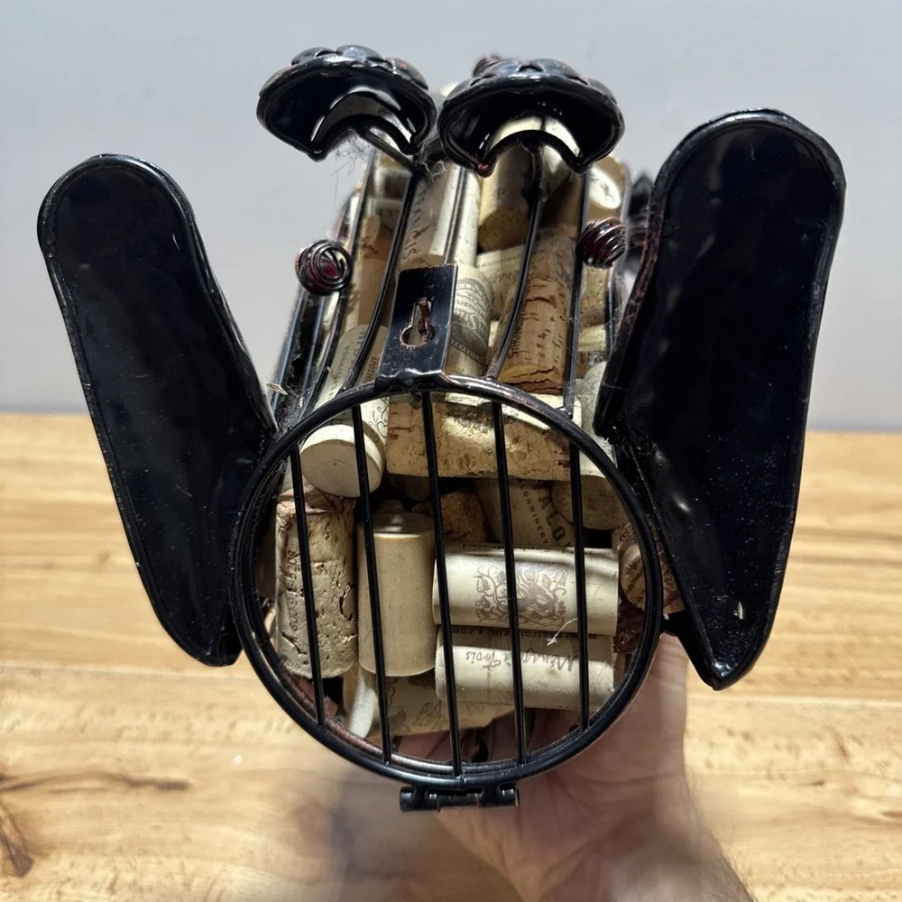 Corky Metal Wire Dog Decorative Wine Cork Storage Container Bottle Holder Decor